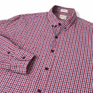 J Crew Classic Red Blue Gingham Button Shirt Men MT medium tall BRUSHED TWILLL